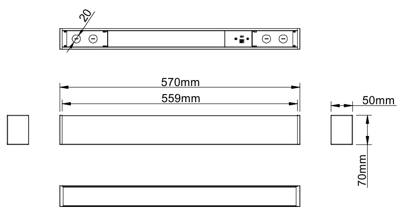 led linear light 5070 20W 0.6M 2ft dimension